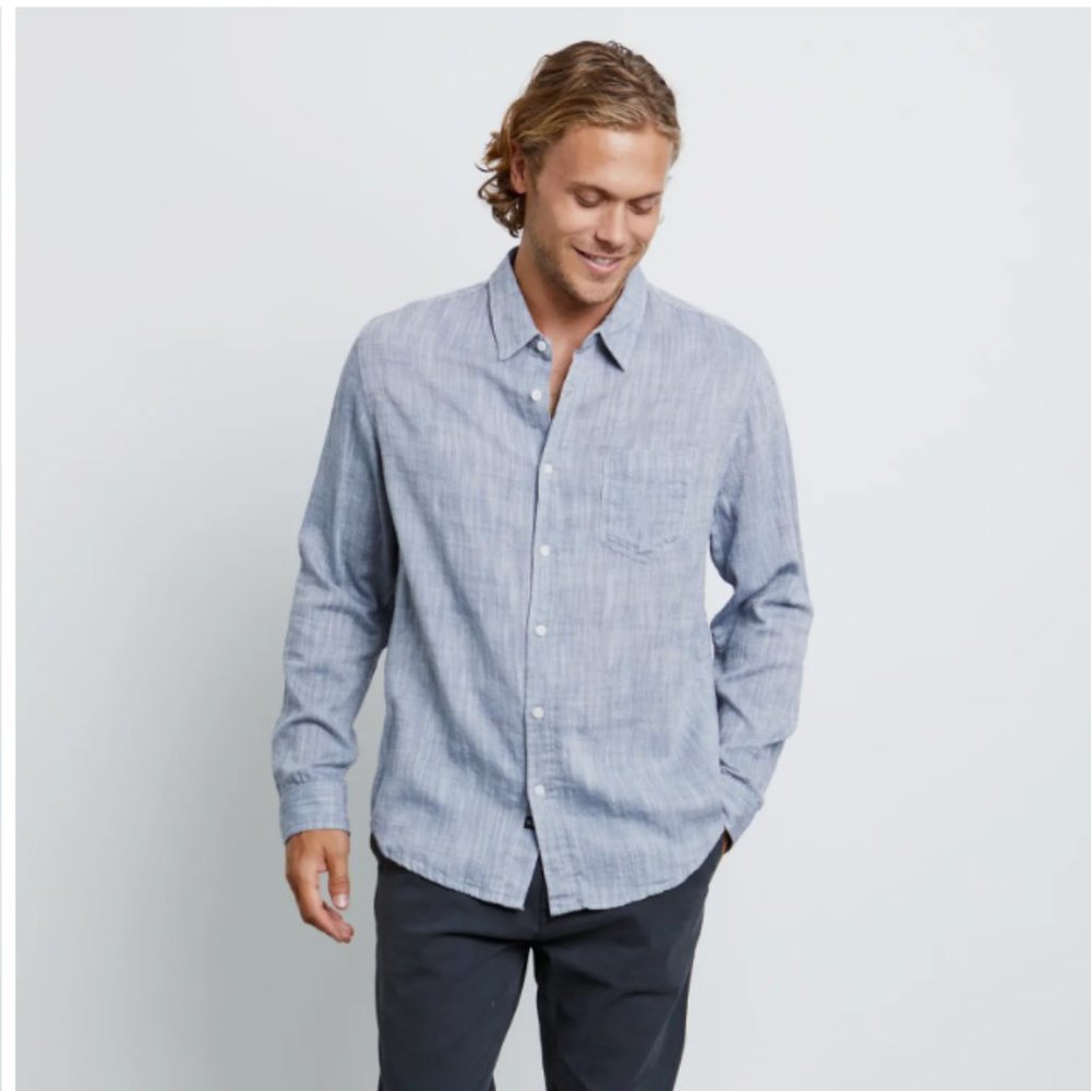 Rails Men Button Down Shirt Large Wyatt Cotton Button-up Shirt In Navy Chambray